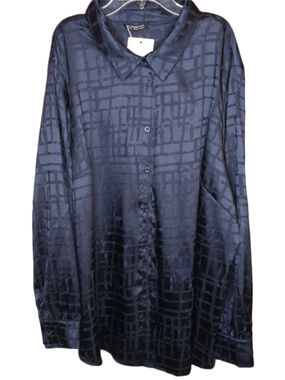 BloomChic Plus Size 22/24 Black Abstract Button Up Blouse NWT Flowy Top